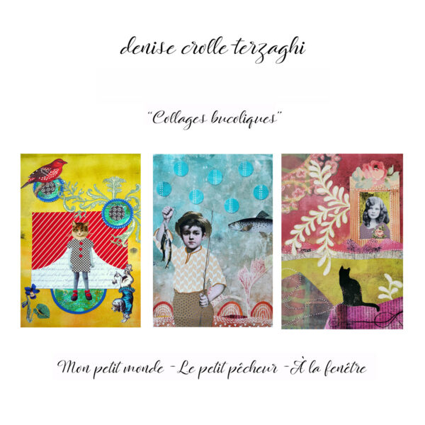 3 cartes doubles assorties avec enveloppes - Collages bucoliques